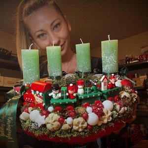 Kötött alapú kisvonatos adventi koszorú  - karácsony - adventi díszek - adventi koszorú - Meska.hu
