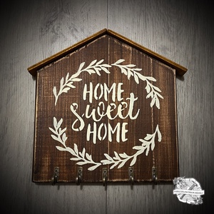 Home Sweet Home Házikó alakú fali kulcstartó , Otthon & Életmód, Dekoráció, Fali és függő dekoráció, Fali kulcstartó, Famegmunkálás, MESKA