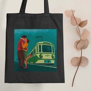 Heves csók a Hév megállóban - vászontáska - Farkas Benjamin - táska & tok - bevásárlás & shopper táska - shopper, textiltáska, szatyor - Meska.hu