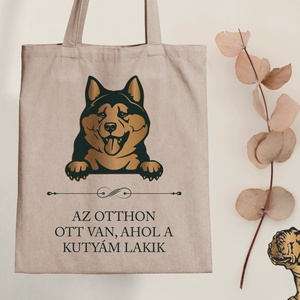 AKITA - Az otthon ott van, ahol a kutyám lakik - vászontáska, Táska & Tok, Bevásárlás & Shopper táska, Shopper, textiltáska, szatyor, Fotó, grafika, rajz, illusztráció, Mindenmás, MESKA
