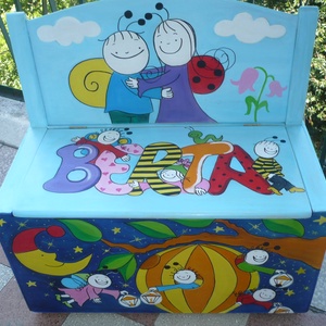  2in1 Kézzel festett játéktároló/pad -  - Meska.hu