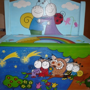 2in1 kézzel festett tároló láda/pad gyerekszobába -  - Meska.hu