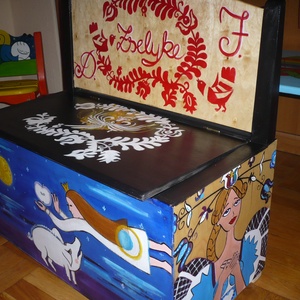 2in1 kézzel festett tároló láda/pad gyerekszobába -  - Meska.hu