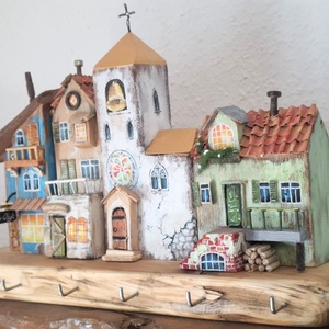 Nekeresd kulcsakasztó városka-polcocska - otthon & életmód - dekoráció - fali és függő dekoráció - fali kulcstartó - Meska.hu