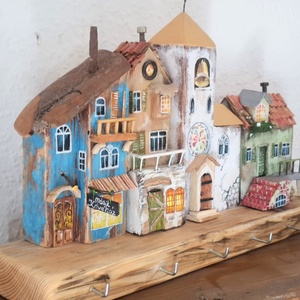 Nekeresd kulcsakasztó városka-polcocska - otthon & életmód - dekoráció - fali és függő dekoráció - fali kulcstartó - Meska.hu