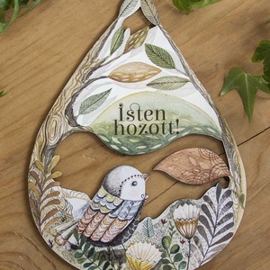 Madárkás Isten hozott ajtódísz, Otthon & Életmód, Dekoráció, Ajtó- és ablak dekoráció, Ajtótábla, Gravírozás, pirográfia, Festészet, MESKA