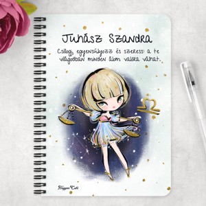 Személyre szabható - Szőke hajú Csini Mérleg lány mintás A5-ös füzet - otthon & életmód - papír, írószer - jegyzetfüzet & napló - Meska.hu