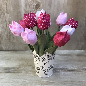 Textil tulipán kaspóval / szett: 12 db/ ingyen ajándékcímkével, Otthon & Lakás, Dekoráció, Virágdísz és tartó, Csokor & Virágdísz, Varrás, MESKA