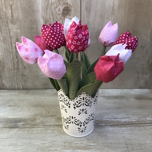 Textil tulipán kaspóval / szett: 12 db/ ingyen ajándékcímkével, Otthon & Életmód, Dekoráció, Virágdísz és tartó, Csokor & Virágdísz, Varrás, MESKA
