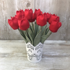 Tulipán csokor kaspóval / szett: 12 szál vegyesen/ ingyen ajándékkísérővel, Otthon & Lakás, Dekoráció, Csokor & Virágdísz, Varrás, Meska