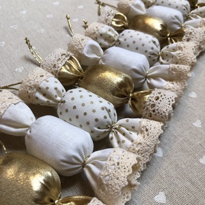 Textil szaloncukor /szett: 10 db/ - karácsony - karácsonyi lakásdekoráció - karácsonyfadíszek - Meska.hu