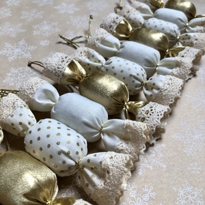 Textil szaloncukor /szett: 10 db/ - karácsony - karácsonyi lakásdekoráció - karácsonyfadíszek - Meska.hu