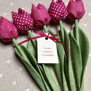 Anyák napi textil tulipánok / szett: 5 db/ ingyen ajándékkísérővel, Otthon & Életmód, Dekoráció, Virágdísz és tartó, Csokor & Virágdísz, Varrás, MESKA