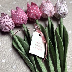 Anyák napi textil tulipánok / szett: 5 db/ ingyen ajándékkísérővel, Otthon & Életmód, Dekoráció, Virágdísz és tartó, Csokor & Virágdísz, Varrás, MESKA