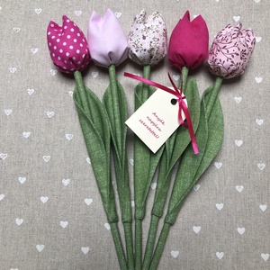 Anyák napi textil tulipánok / szett: 5 db/ ingyen ajándékkísérővel, Otthon & Életmód, Dekoráció, Virágdísz és tartó, Csokor & Virágdísz, Varrás, MESKA