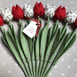 Anyák napi textil tulipánok / szett: 9 db/ ingyen ajándékkísérővel, Otthon & Életmód, Dekoráció, Virágdísz és tartó, Csokor & Virágdísz, Varrás, MESKA