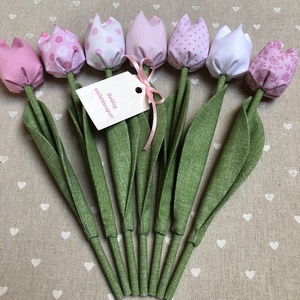 Születésnapi textil tulipánok /szett: 7 db/ ajándékkártyával, Otthon & Életmód, Dekoráció, Virágdísz és tartó, Csokor & Virágdísz, Varrás, MESKA