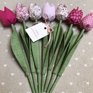 Születésnapi textil tulipánok /szett: 7 db/ ajándékkártyával, Otthon & Életmód, Dekoráció, Virágdísz és tartó, Csokor & Virágdísz, Varrás, MESKA