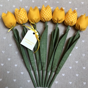 Születésnapi textil tulipánok /szett: 7 db/ ajándékkártyával, Otthon & Lakás, Dekoráció, Virágdísz és tartó, Csokor & Virágdísz, Varrás, MESKA
