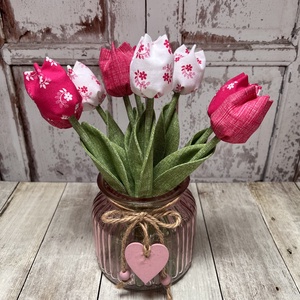 Anyák napi textil tulipán szett, Otthon & Lakás, Dekoráció, Virágdísz és tartó, Csokor & Virágdísz, Varrás, MESKA