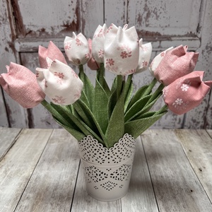 Textil tulipán kaspóban /szett: 12 db/ ingyen ajándékkísérővel, Otthon & Lakás, Dekoráció, Virágdísz és tartó, Csokor & Virágdísz, Varrás, MESKA
