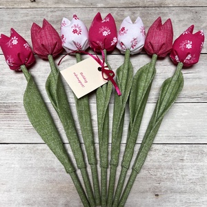 Névnapi textil tulipánok /szett: 7 db/ ajándékkártyával, Otthon & Életmód, Dekoráció, Virágdísz és tartó, Csokor & Virágdísz, Varrás, MESKA