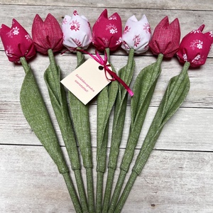 Szülinapi textil tulipánok /szett: 7 db/ ajándékkártyával, Otthon & Lakás, Dekoráció, Virágdísz és tartó, Csokor & Virágdísz, Varrás, MESKA