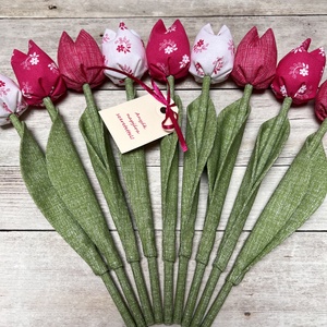 Anyák napi textil tulipánok / szett: 9 db/ ingyen ajándékkísérővel, Otthon & Életmód, Dekoráció, Virágdísz és tartó, Csokor & Virágdísz, Varrás, MESKA
