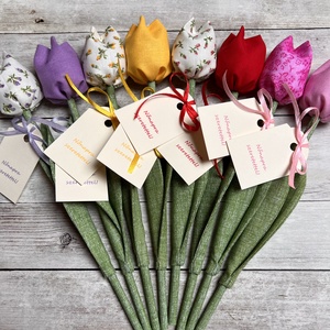 Nőnapi textil tulipánok / szett: 8 db/ ingyen ajándékkísérővel, Otthon & Életmód, Dekoráció, Virágdísz és tartó, Csokor & Virágdísz, Varrás, MESKA