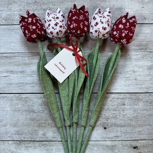 Névnapi tulipán /szett: 5 db/ ajándékkártyával, Otthon & Lakás, Dekoráció, Virágdísz és tartó, Csokor & Virágdísz, Varrás, MESKA