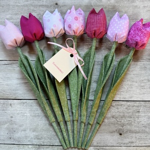 Névnapi textil tulipánok /szett: 7 db/ ajándékkártyával, Otthon & Lakás, Dekoráció, Virágdísz és tartó, Csokor & Virágdísz, Varrás, MESKA