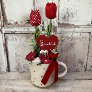 Valentin napi textil tulipán dekoráció, Esküvő, Emlék & Ajándék, Szülőköszöntő ajándék, Virágkötés, MESKA