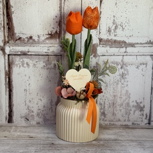 Anyák napi dekoráció textil tulipánokkal, Esküvő, Dekoráció, Asztaldísz, Virágkötés, MESKA