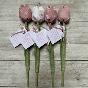 Textil tulipán bölcsis búcsúajándék  /szett: 4 db/, Otthon & Életmód, Dekoráció, Virágdekoráció, Virágcsokor, Varrás, MESKA
