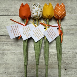 Textil tulipán bölcsis búcsúajándék  /szett: 4 db/, Otthon & Életmód, Dekoráció, Virágdísz és tartó, Csokor & Virágdísz, Varrás, MESKA