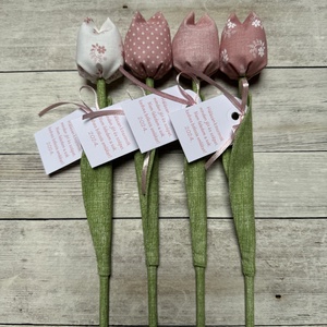 Textil tulipán bölcsis búcsúajándék  /szett: 4 db/, Otthon & Életmód, Dekoráció, Virágdekoráció, Virágcsokor, Varrás, MESKA