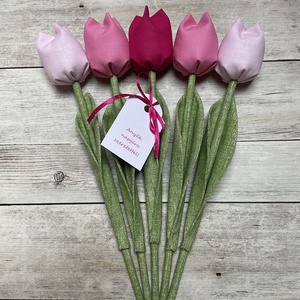 Anyák napi textil tulipánok / szett: 5 db/ ingyen ajándékkísérővel, Otthon & Életmód, Dekoráció, Virágdísz és tartó, Csokor & Virágdísz, Varrás, MESKA