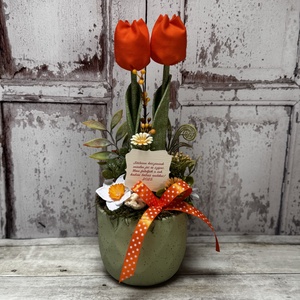 Bölcsis búcsúajándék textil tulipánokkal, Otthon & Életmód, Dekoráció, Virágdísz és tartó, Csokor & Virágdísz, Varrás, MESKA