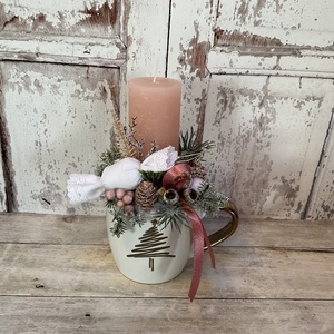 Karácsonyi dekoráció textil szaloncukorral, Karácsony, Adventi díszek, Adventi asztaldísz, Virágkötés, MESKA