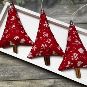 Fenyőfa karácsonyfadísz fahéjszárral /szett: 3 db/, Karácsony, Karácsonyi lakásdekoráció, Karácsonyfadíszek, Varrás, MESKA