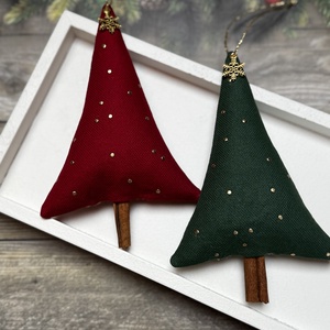 Fenyőfa karácsonyfadísz fahéjszárral /szett: 2 db/, Karácsony, Karácsonyi lakásdekoráció, Karácsonyfadíszek, Varrás, MESKA