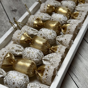 Textil szaloncukor /szett: 10 db/, Karácsony, Karácsonyi lakásdekoráció, Karácsonyfadíszek, Varrás, MESKA