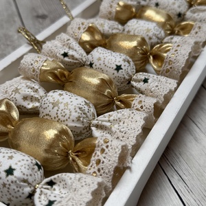 Textil szaloncukor /szett: 10 db/ - karácsony - karácsonyi lakásdekoráció - karácsonyfadíszek - Meska.hu