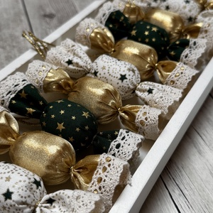 Textil szaloncukor /szett: 10 db/ - karácsony - karácsonyi lakásdekoráció - karácsonyfadíszek - Meska.hu