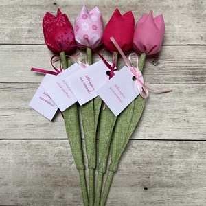 Nőnapi textil tulipánok / szett: 4 db/ ingyen ajándékkísérővel, Otthon & Életmód, Dekoráció, Virágdísz és tartó, Csokor & Virágdísz, Varrás, MESKA