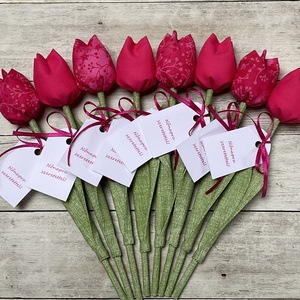 Nőnapi textil tulipánok / szett: 8 db/ ingyen ajándékkísérővel, Otthon & Életmód, Dekoráció, Virágdísz és tartó, Csokor & Virágdísz, Varrás, MESKA