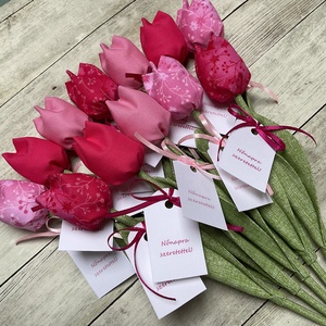 Nőnapi textil tulipánok / szett: 12 db/ ingyen ajándékkísérővel - otthon & életmód - dekoráció - virágdísz és tartó - csokor & virágdísz - Meska.hu