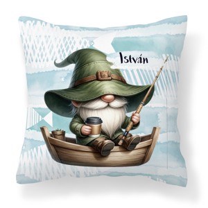 Névvel kérhető - Csónakos horgász manó és kávé mintás párna, Otthon & Életmód, Lakástextil, Párna & Párnahuzat, Díszpárna (belsővel együtt), , MESKA