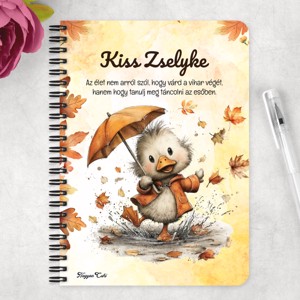 Személyre szabható - Cuki őszi esernyős kiskacsa mintás A5-ös füzet - otthon & életmód - papír, írószer - jegyzetfüzet & napló - Meska.hu
