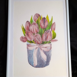 Tulipán csokor akvarell festmény, Művészet, Festmény, Akvarell, Festészet, MESKA